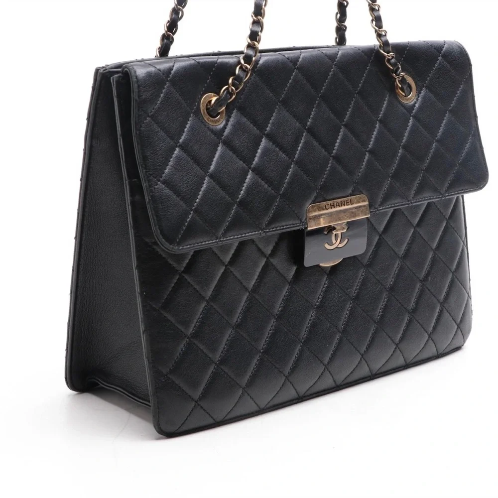 CHANEL Lambskin Quilted Beauty Lock Tote Leather Flap Medium Handbag Purse - Picture 6 of 15